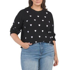 C&T Black/white Plus Heart Embroidered Sweater